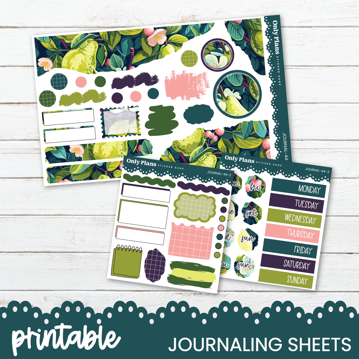a collection of colorful and patterned journaling sheets, including daily plans, weekly schedules, and various decorative elements.