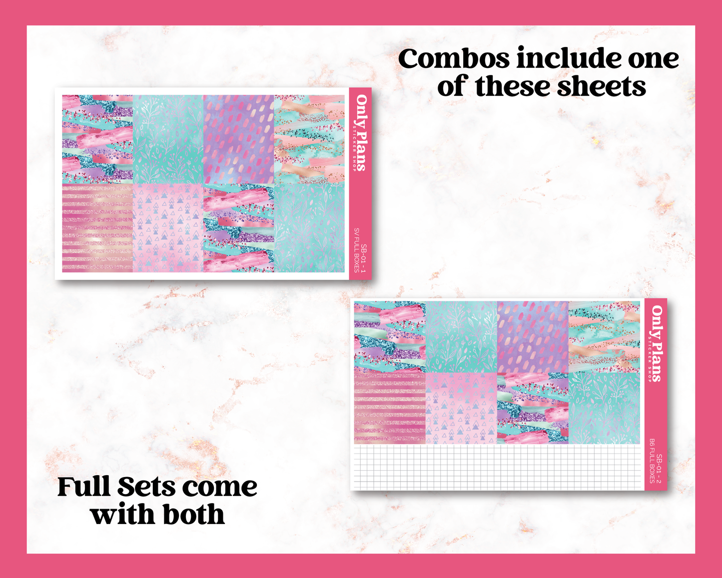 two photos of a pink and blue patchwork pattern