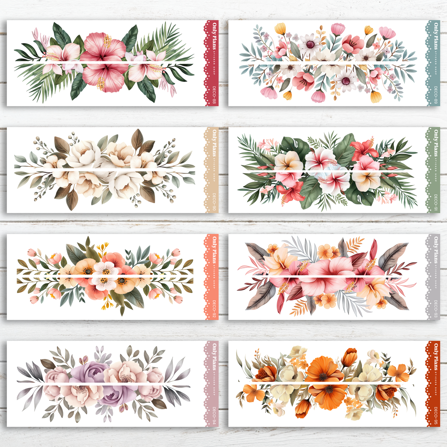 a set of six watercolor floral banners