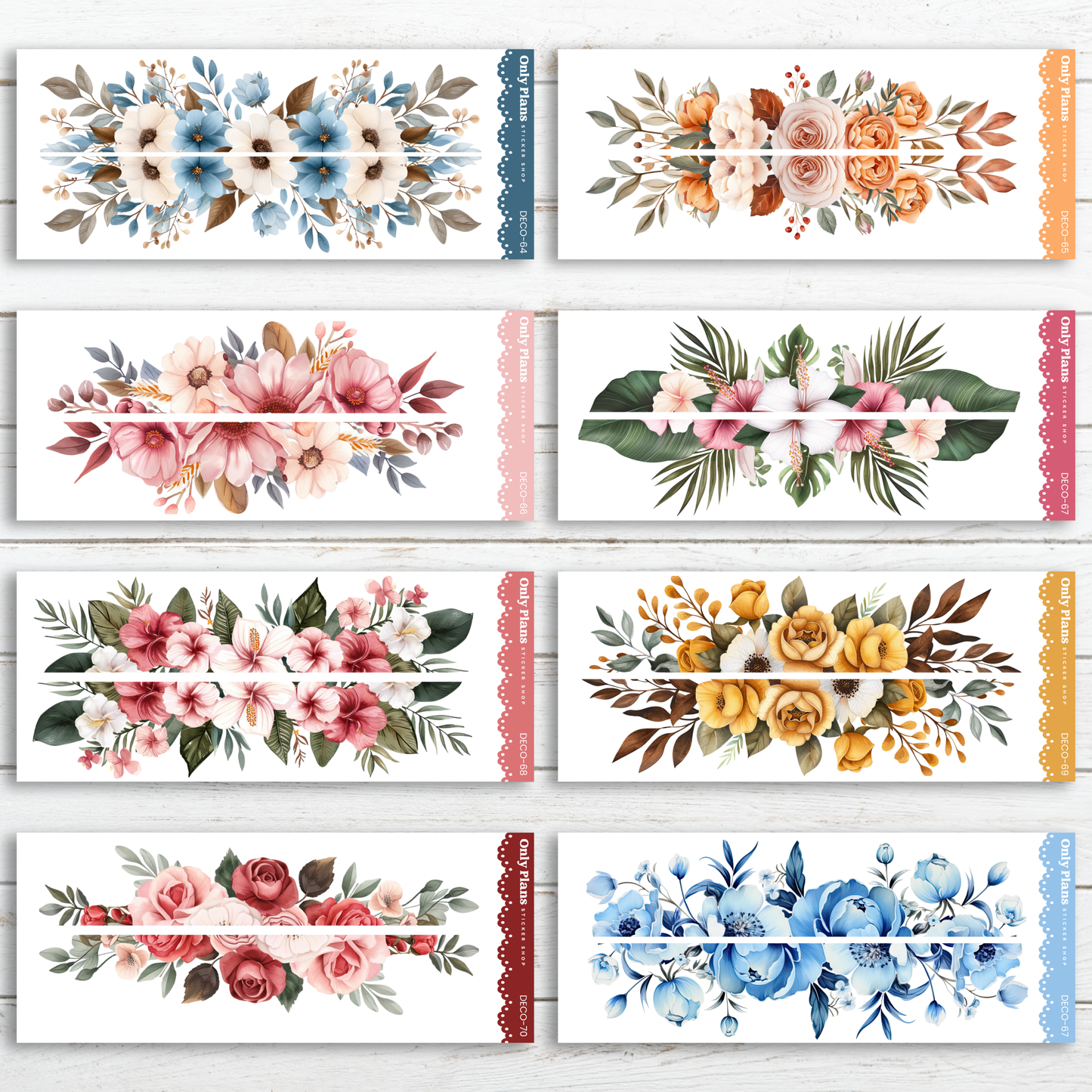 a set of six watercolor floral banners