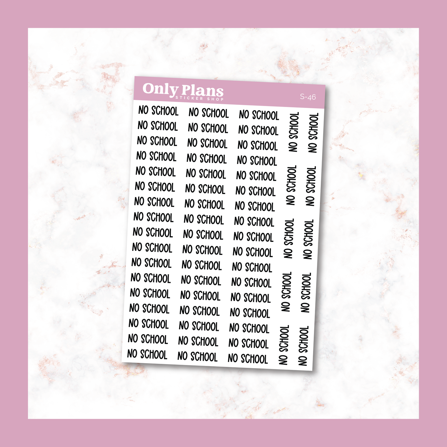 a pink and white sticker with the words only plans