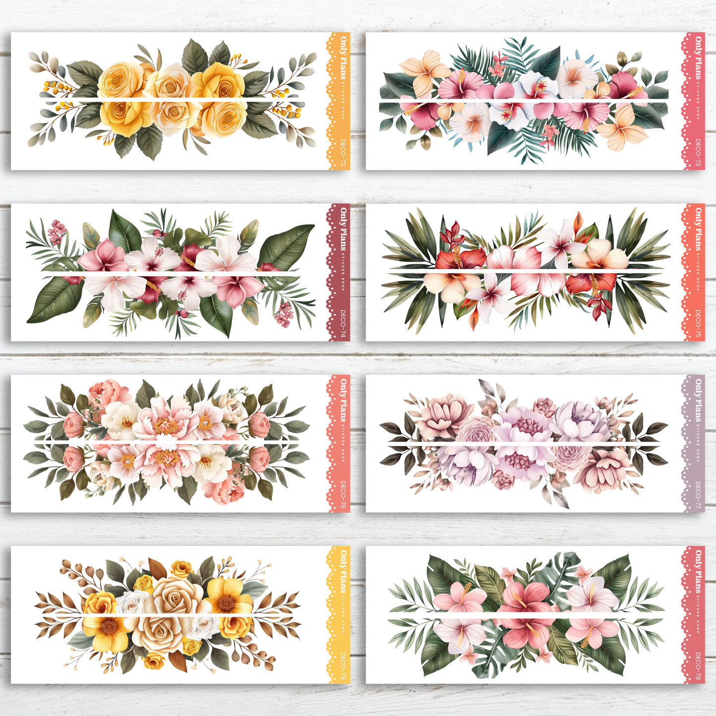 a set of six watercolor floral banners