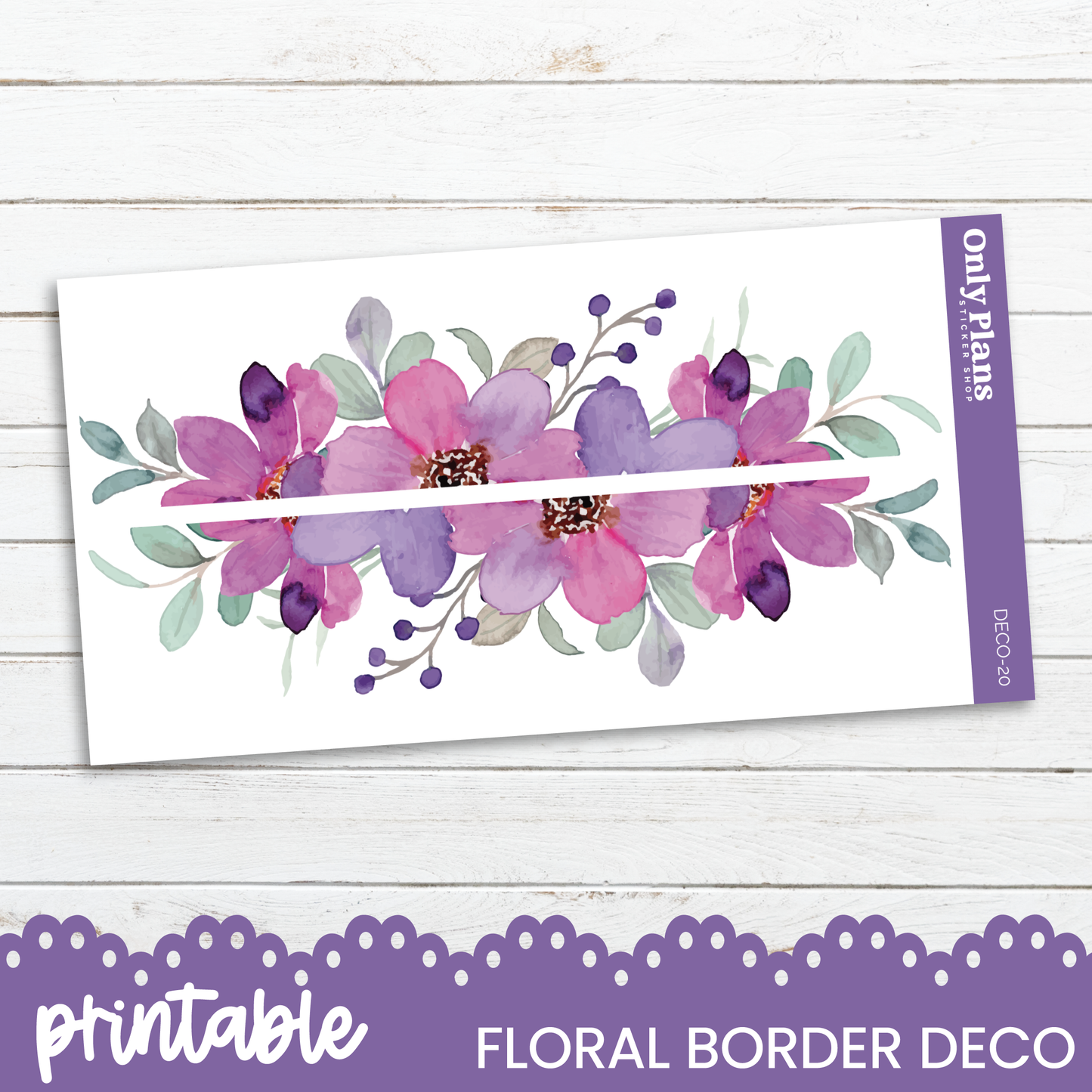 a floral border with purple flowers on a white background