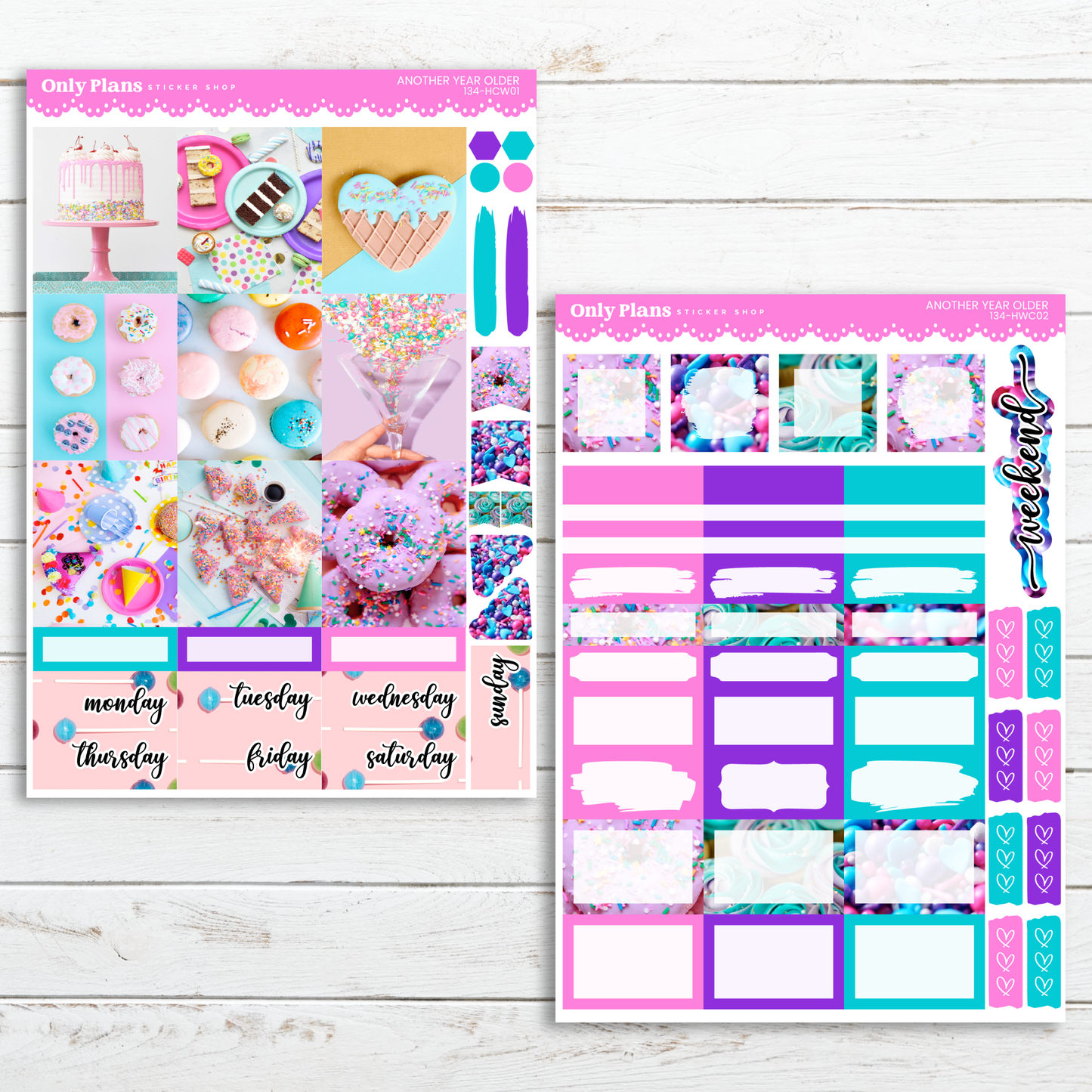 a pink and blue planner sticker and a pink and blue planner sticker