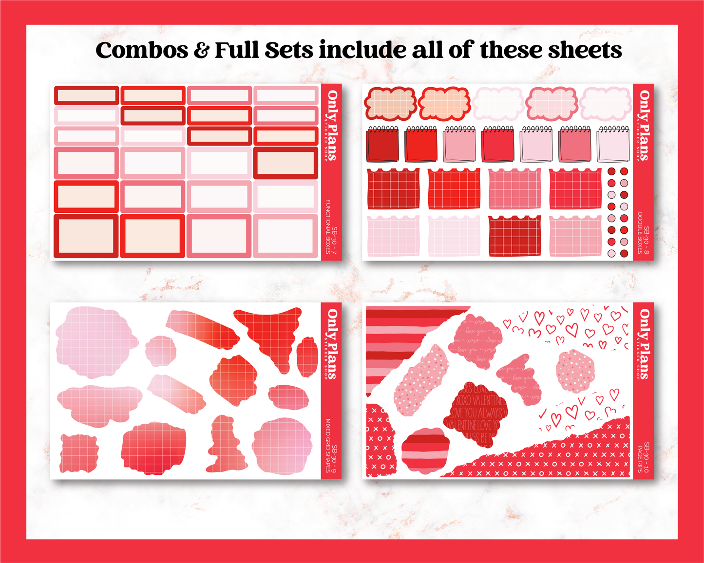 a set of red and white stickers with hearts on them