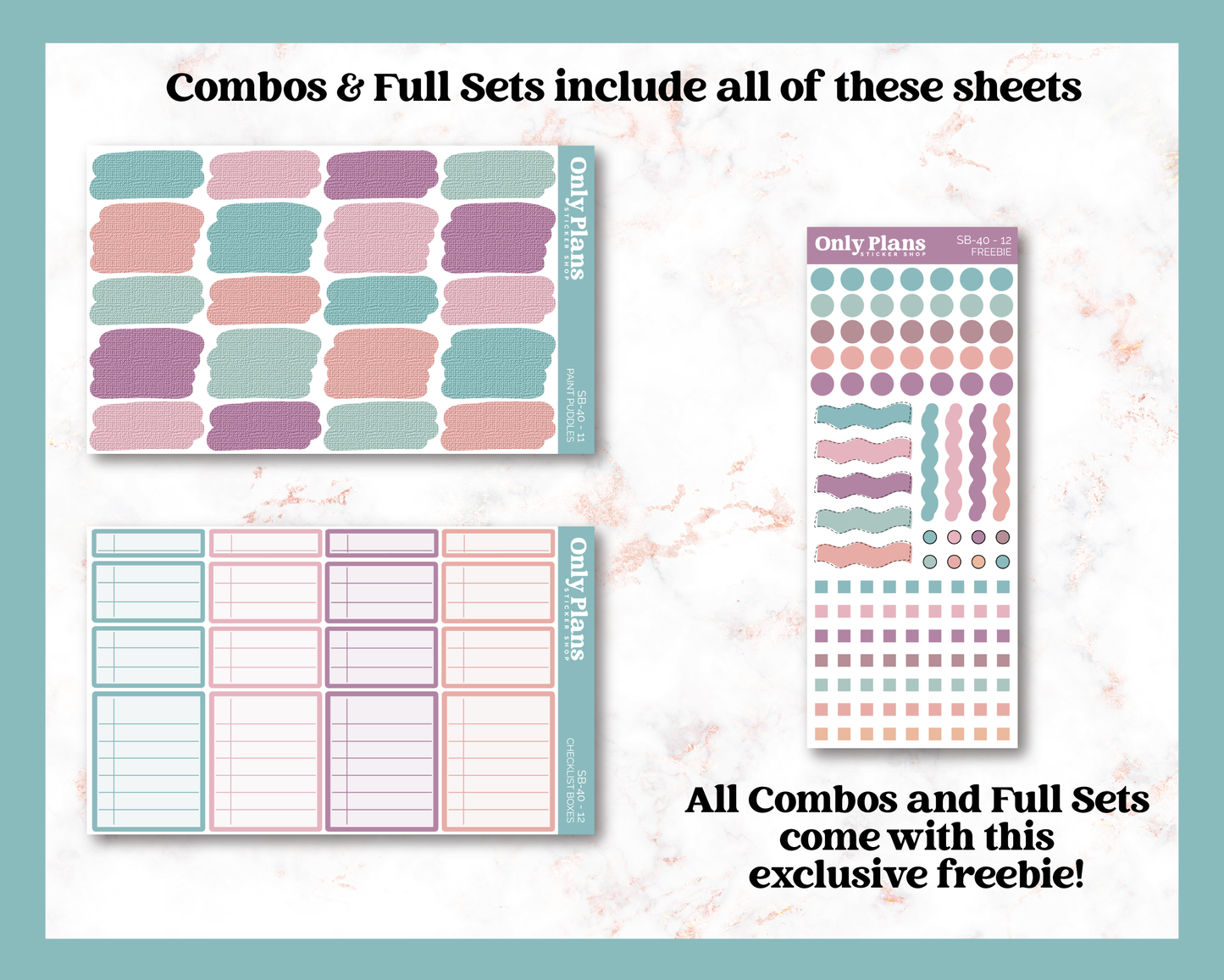 a set of three planner stickers with different designs