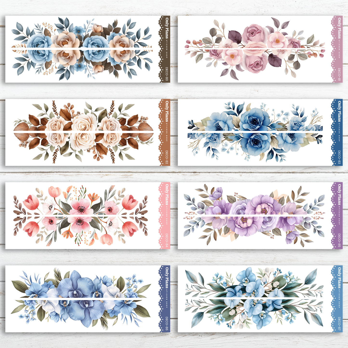 a set of six watercolor floral banners