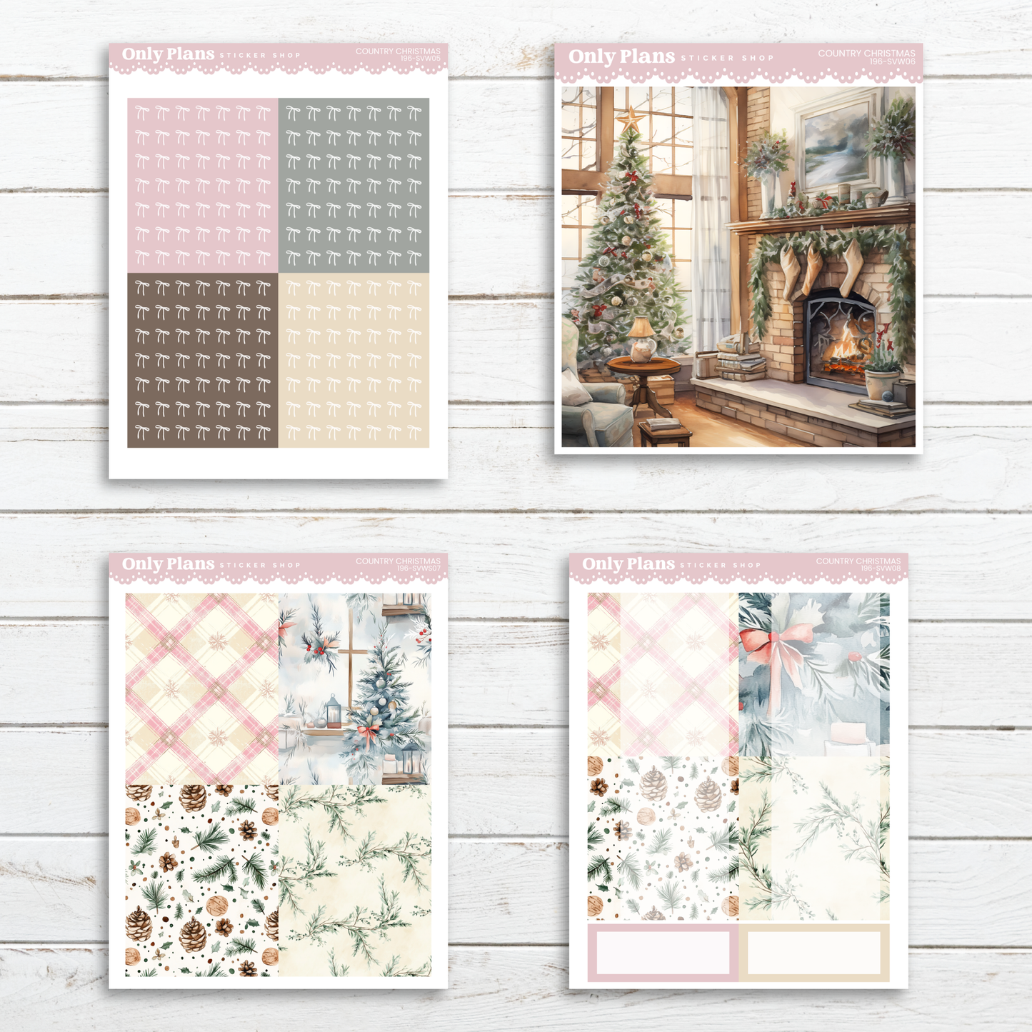 a set of four christmas cards with a fireplace
