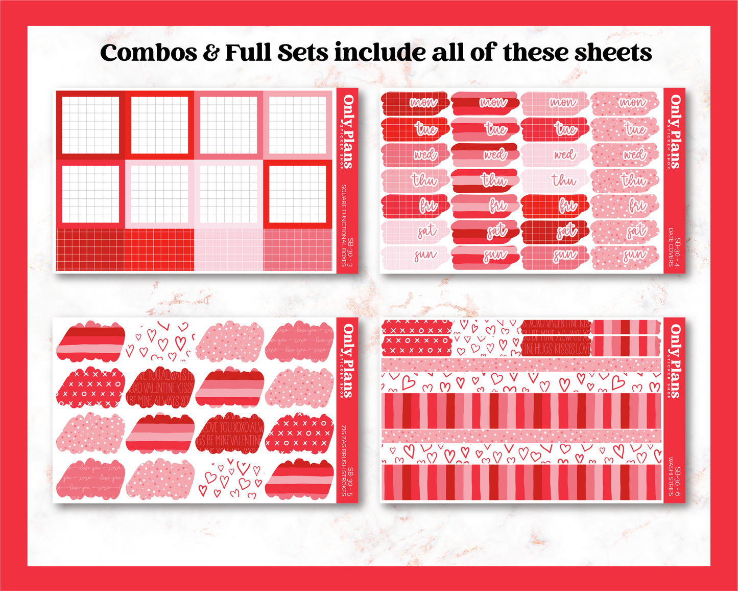 a set of red and white stickers with hearts