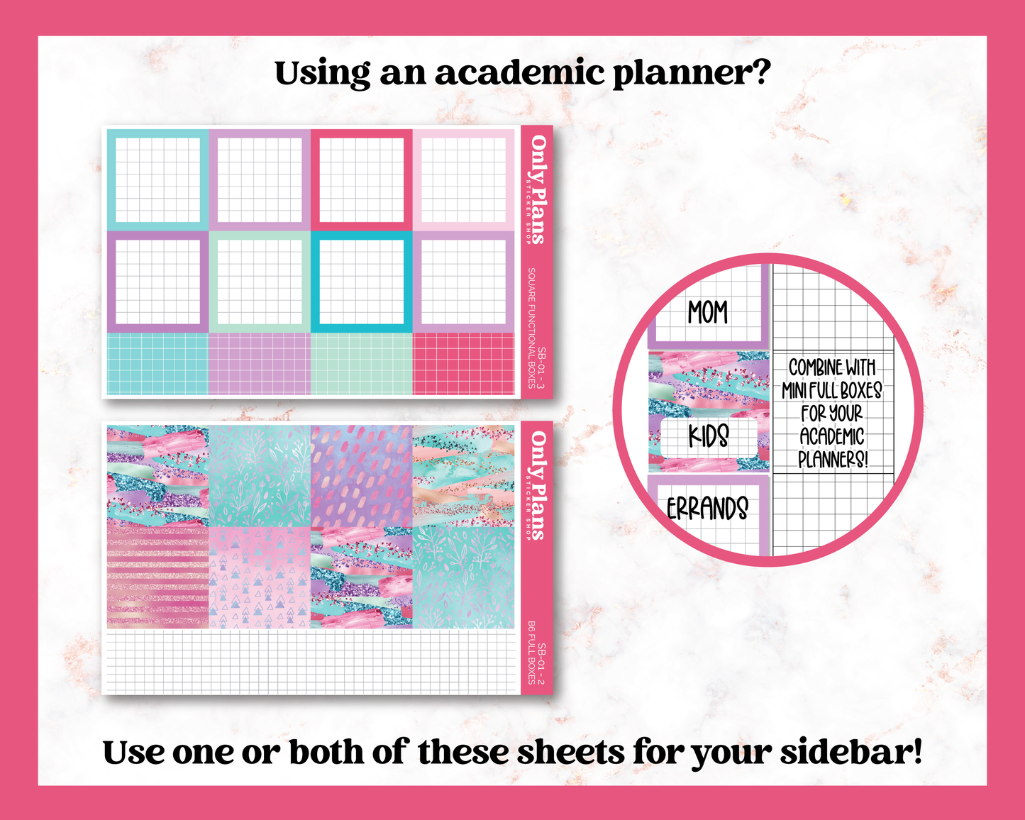 a pink and blue planner with a pink circle around it