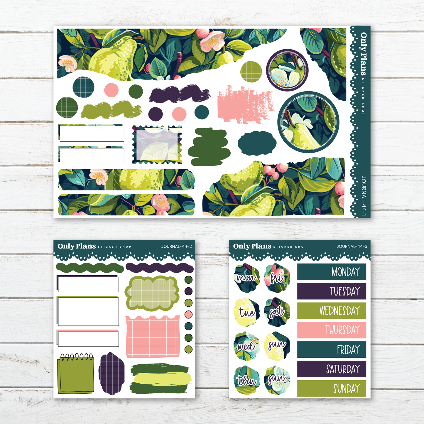 a collection of colorful and vibrant stickers and decals, including a variety of shapes, patterns, and designs. The stickers appear to be intended for use in a journal or other creative projects, as they are arranged in a visually appealing manner.