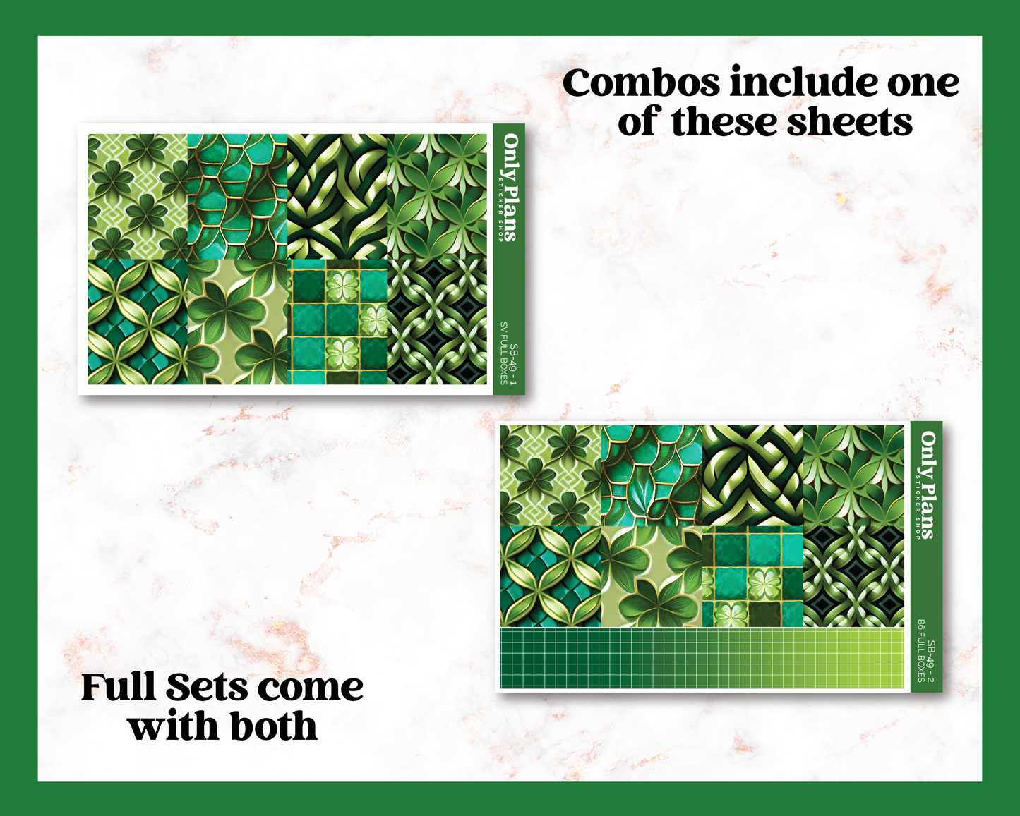 a set of two cards with a green pattern on them