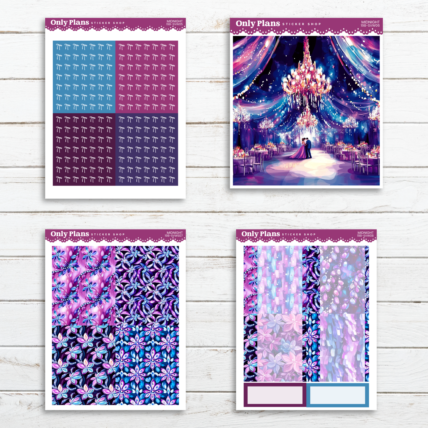 a set of four photos of a purple and blue theme