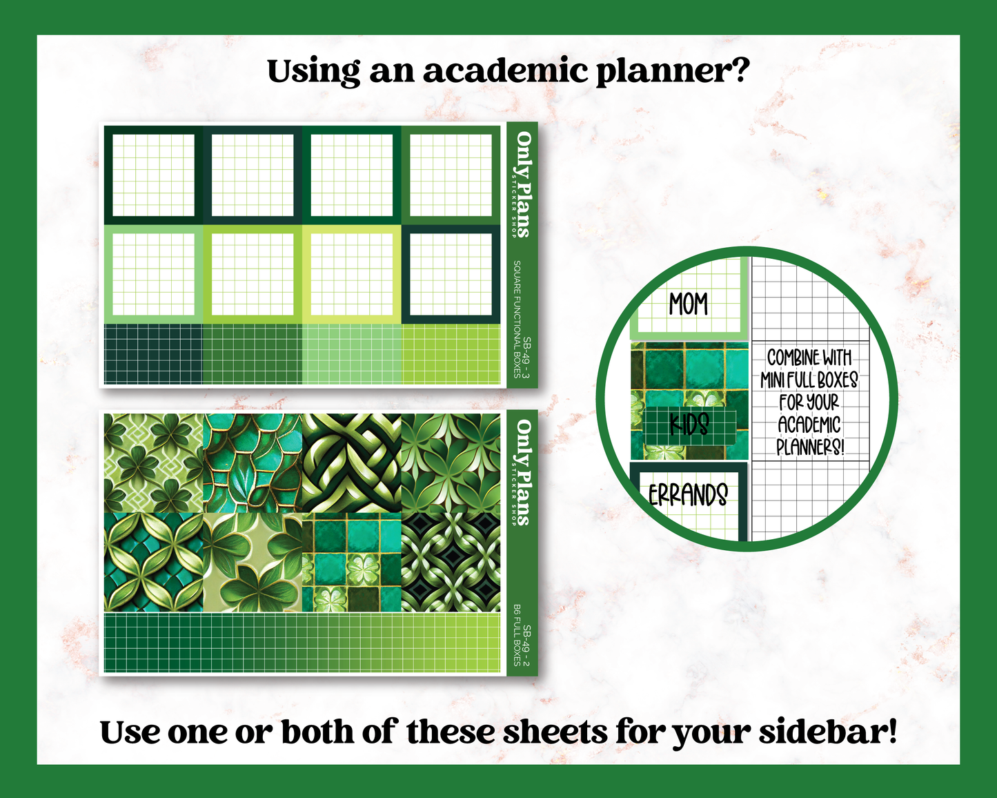 a set of four sheets of paper with a green design