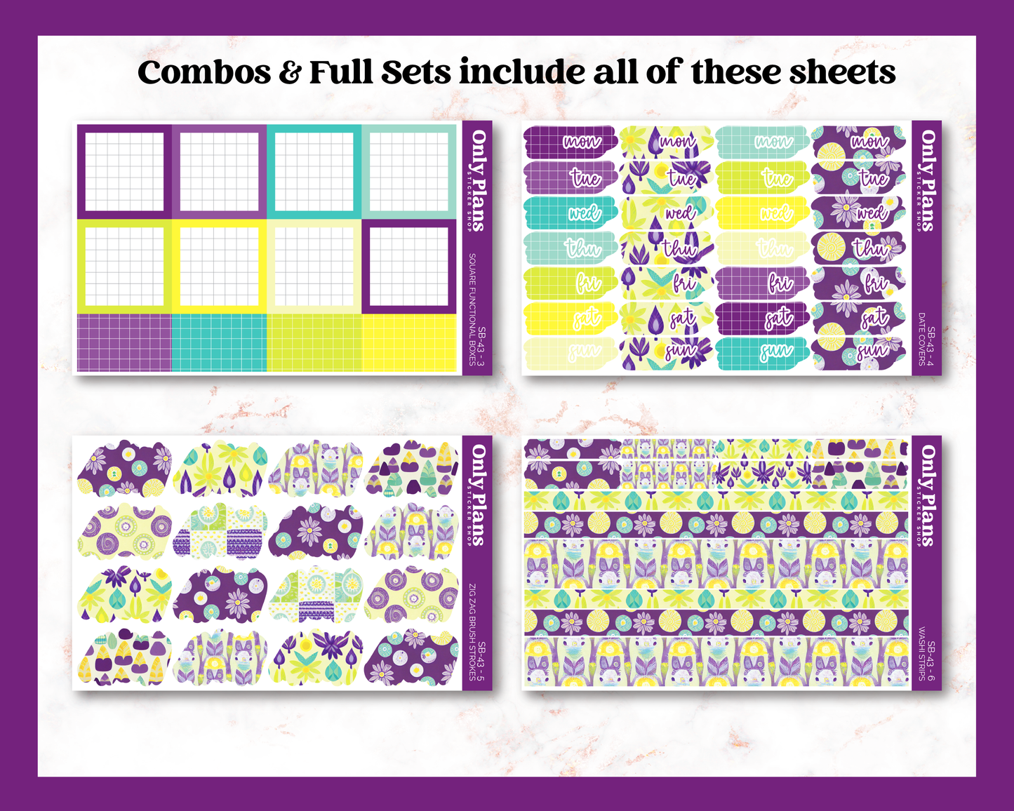 a set of three sheets of colorful stickers