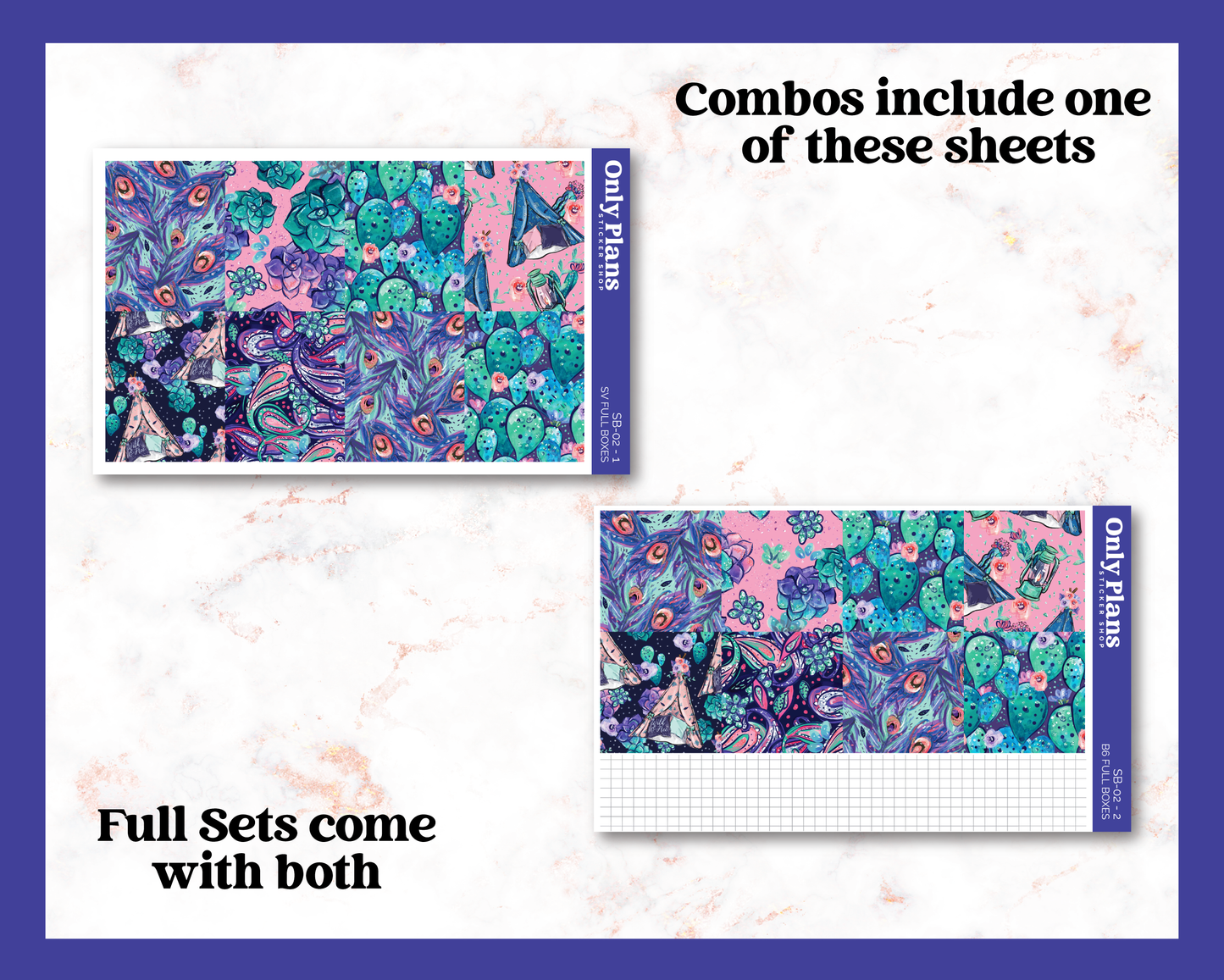 a set of two notebooks with a purple and blue design