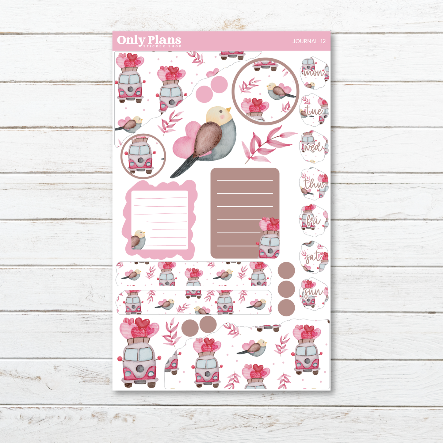 a sticker sheet with a bird and flowers on it