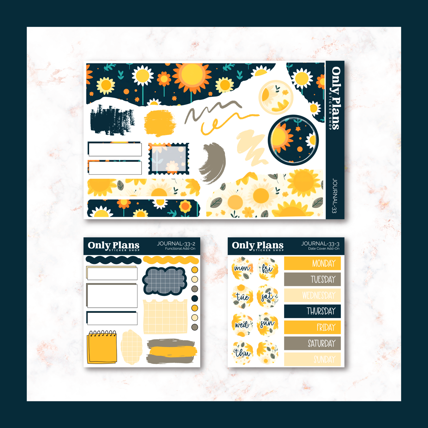 a set of planner pages with sunflowers on them