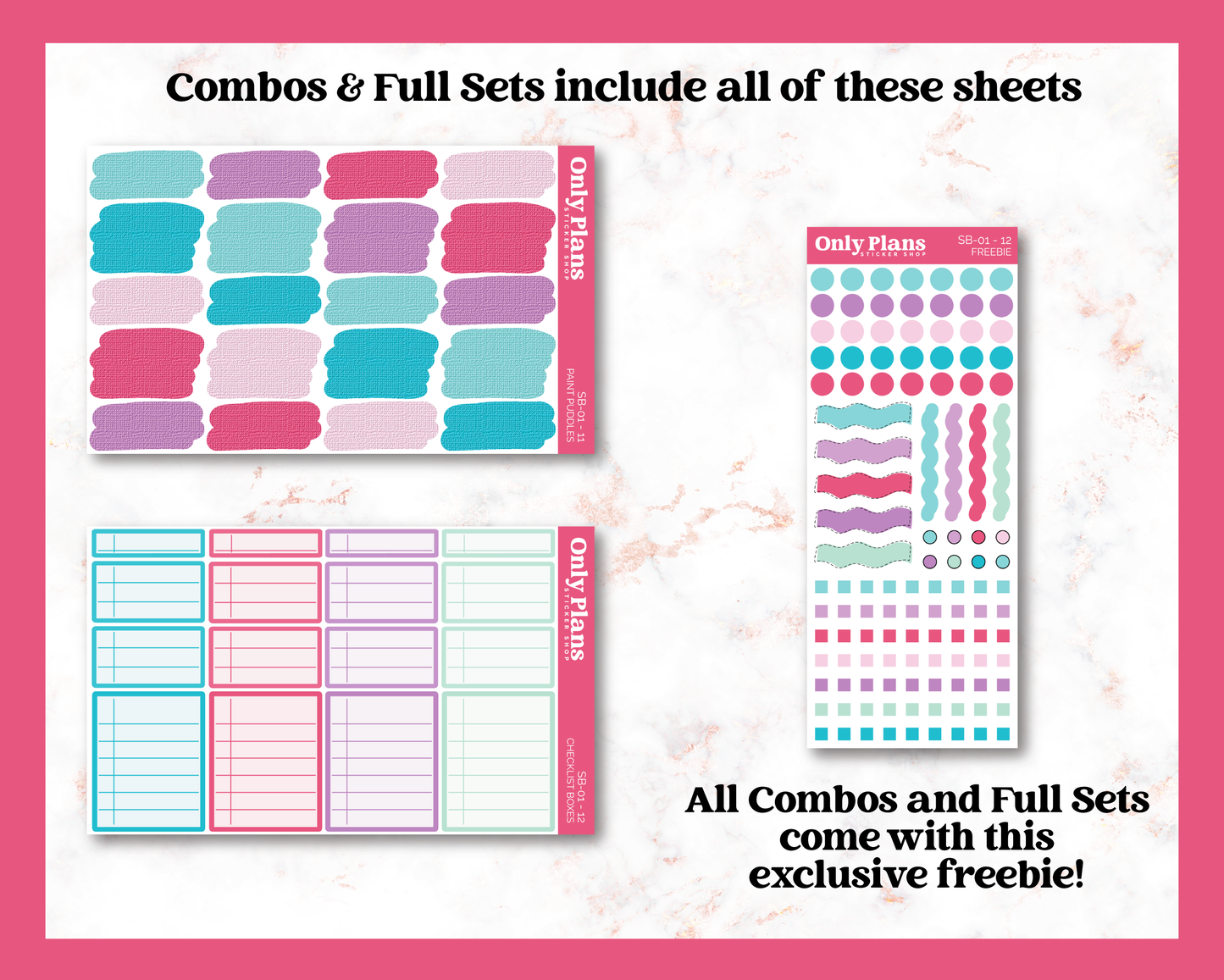 a set of three stickers with different shapes and sizes