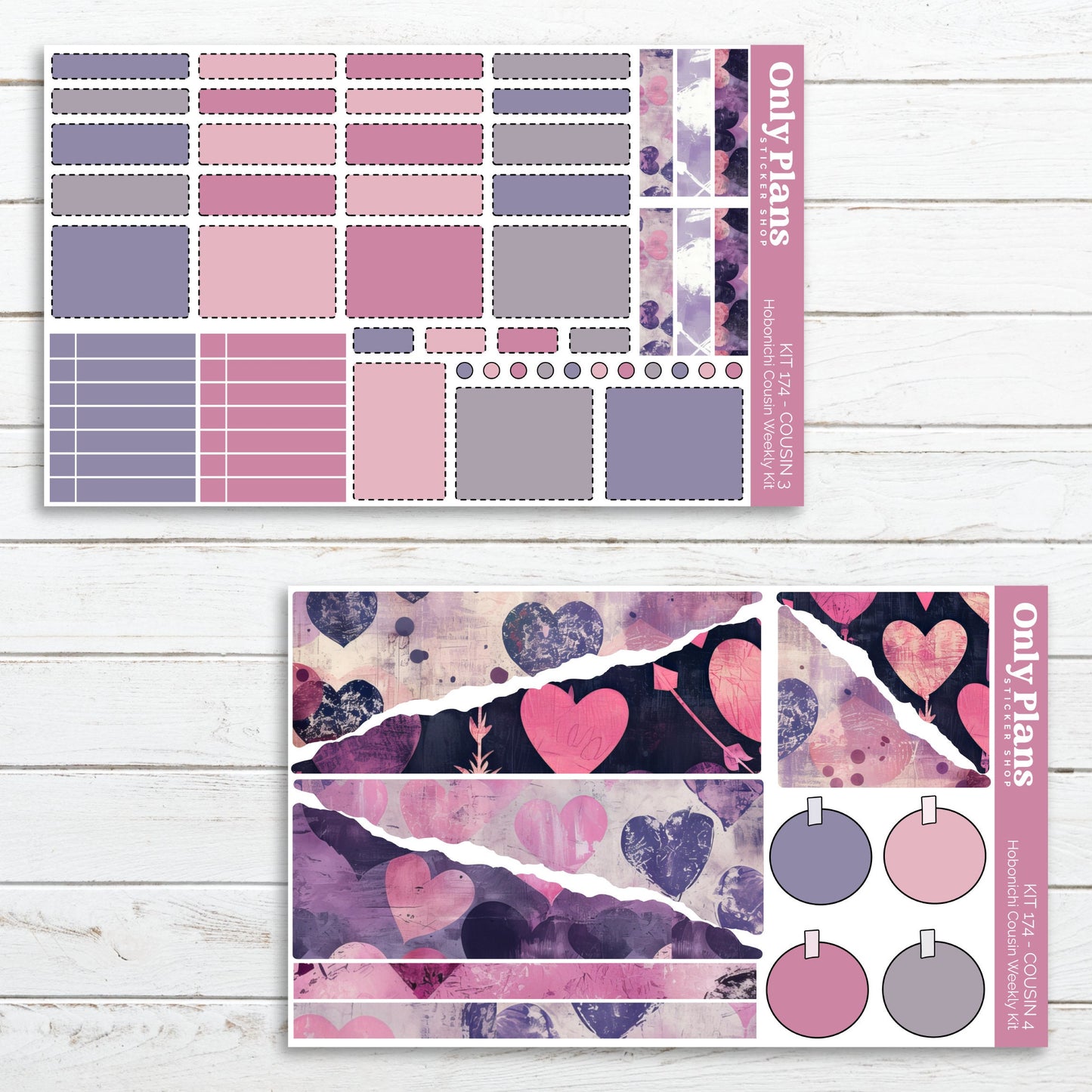 a pink and purple planner sticker with hearts on it