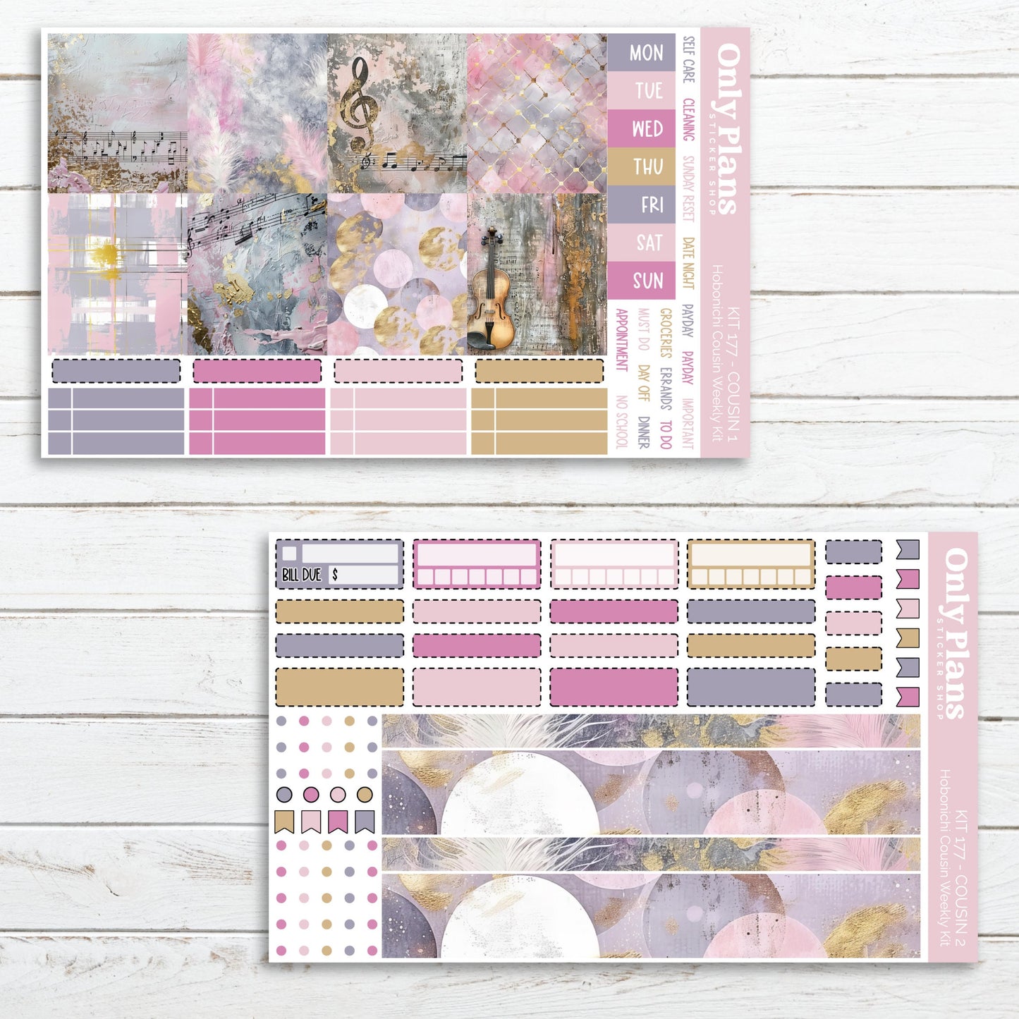 a pink and gold planner sticker and a pink and gold planner sticker
