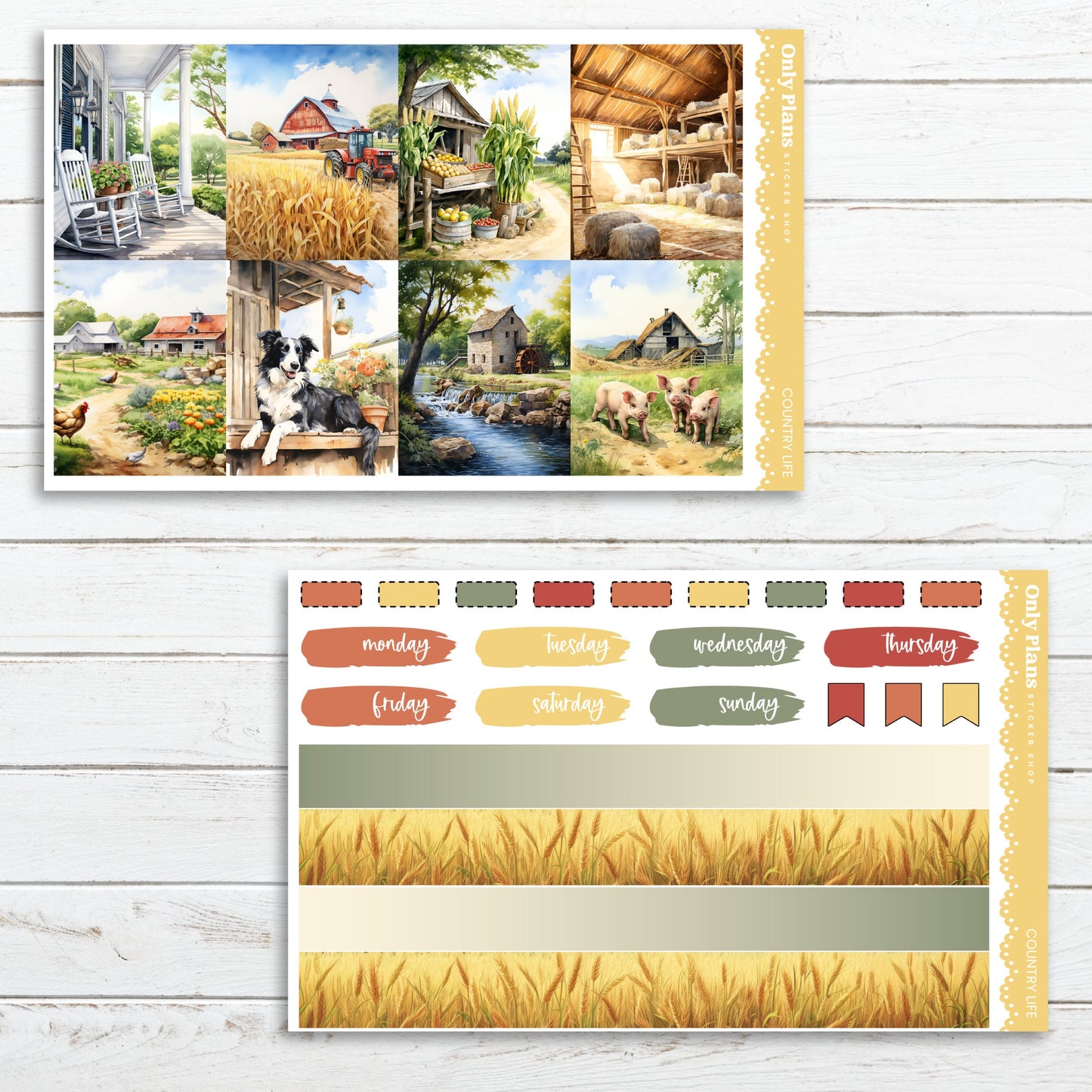 a picture of a farm scene with farm animals