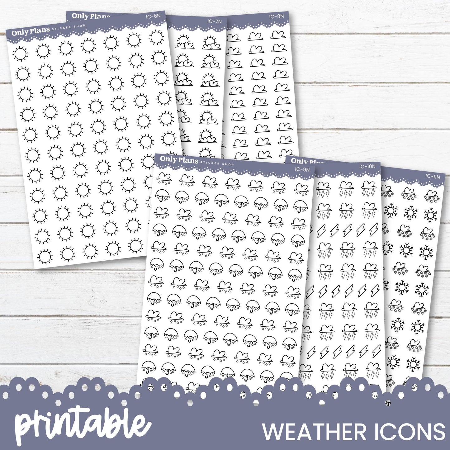 Printable Weather Icons - Black & White