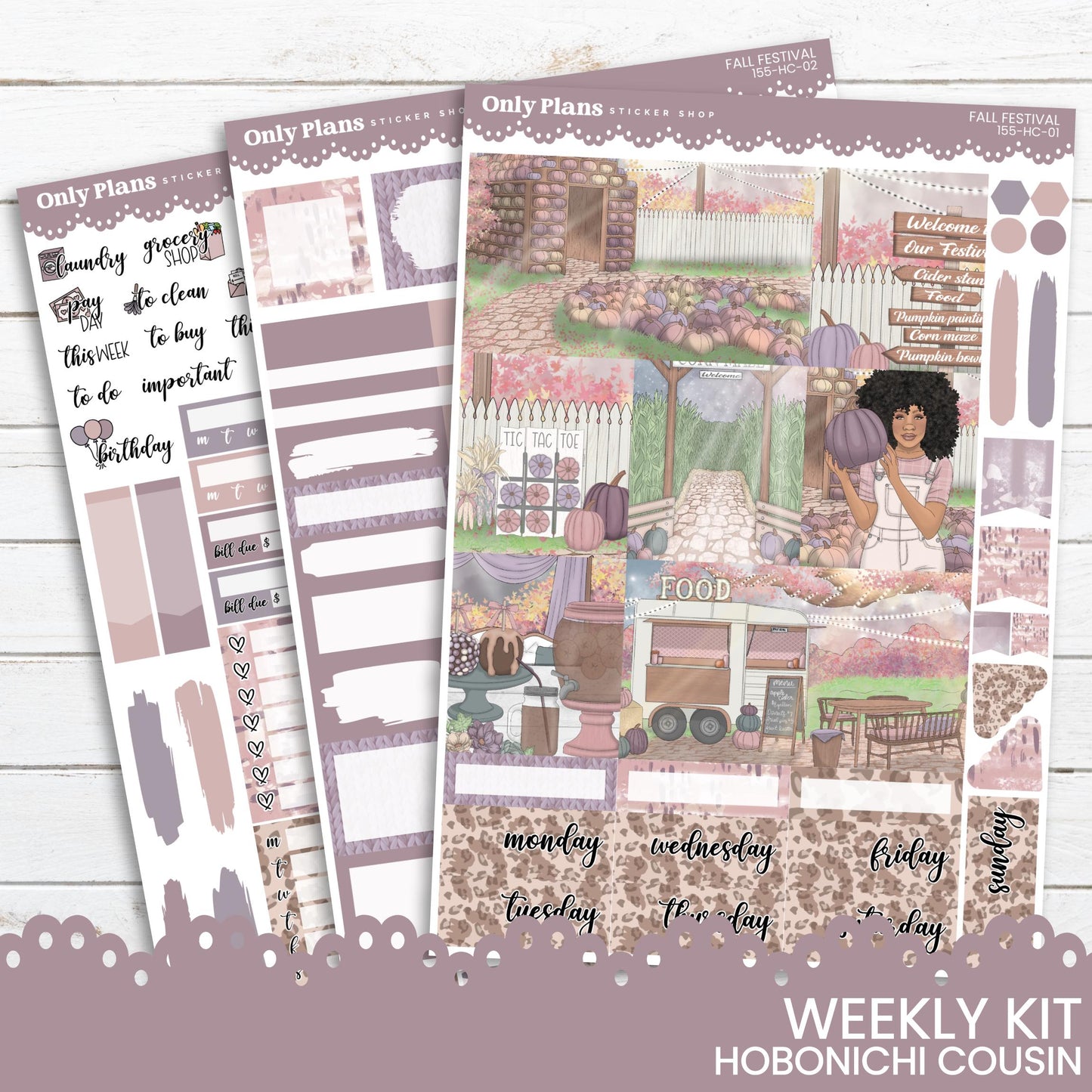 a set of three planner stickers with a woman in the kitchen