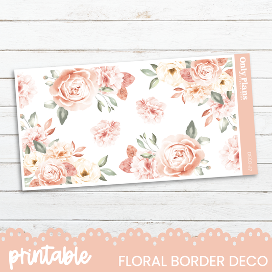 a floral border with pink flowers on a white background