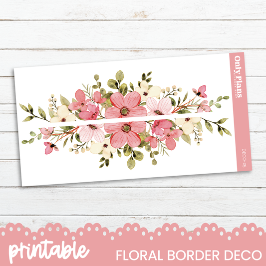 a floral border with pink flowers on a white background