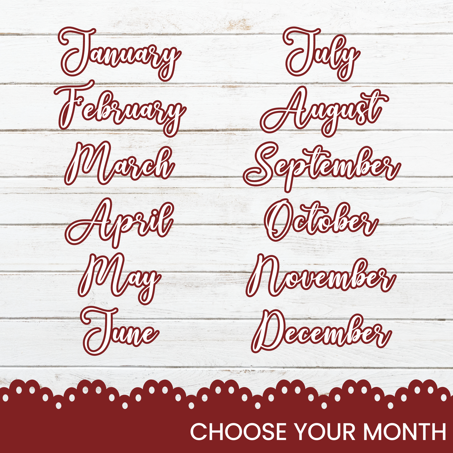 a red and white photo with the words choose your month