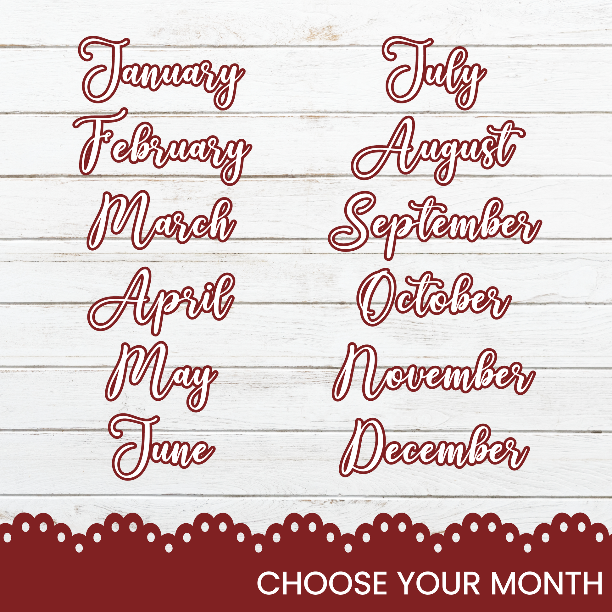 a red and white photo with the words choose your month