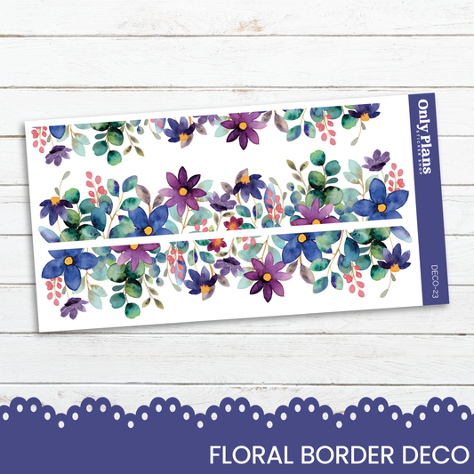 a floral border with blue and purple flowers