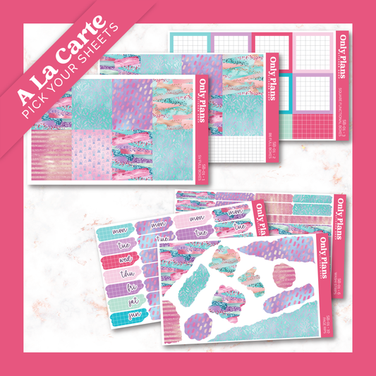 a set of planner stickers with a pink background