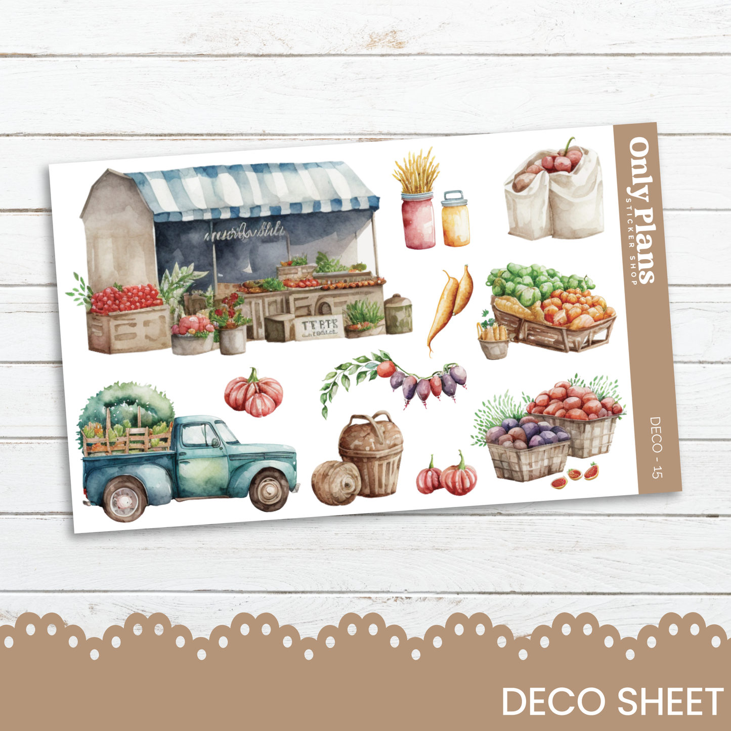 a sticker sheet with a picture of a farmer's market