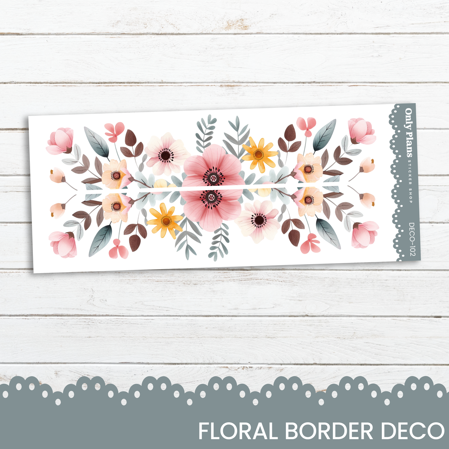 a floral border decorated with pink and yellow flowers