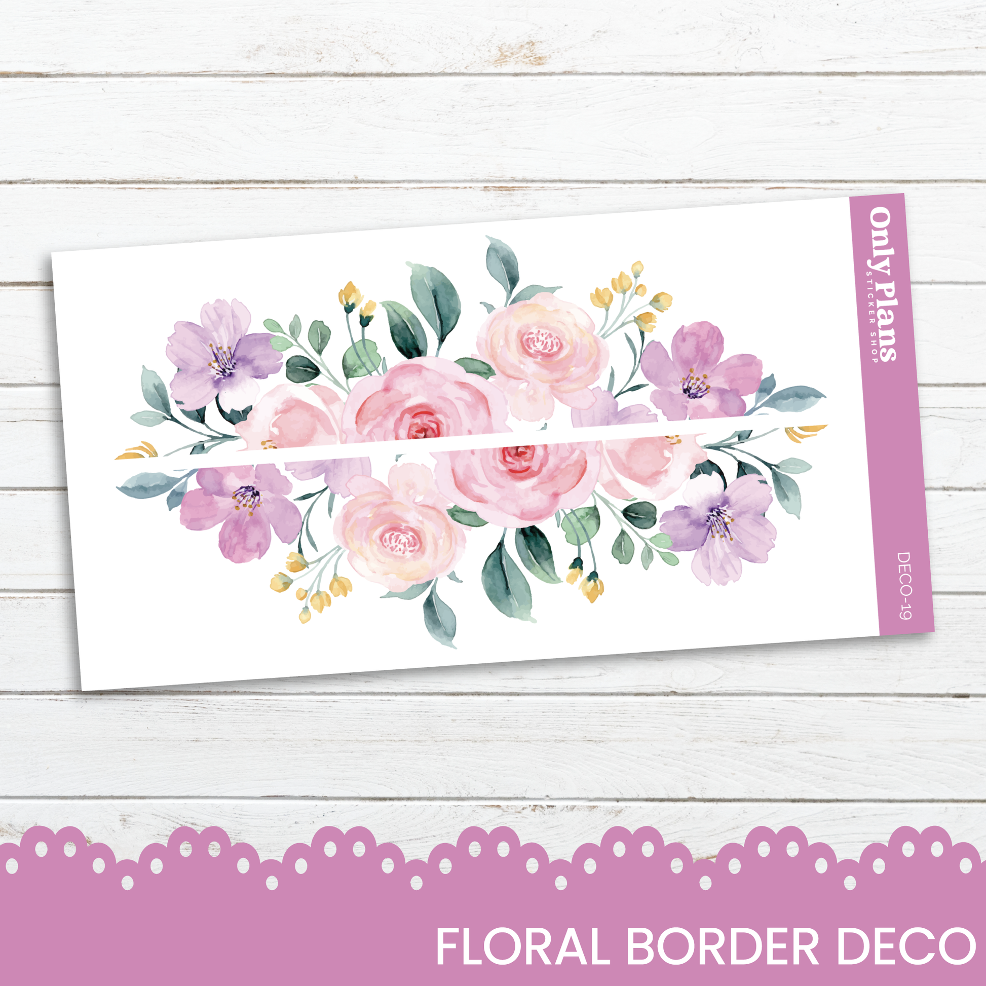 a floral border with pink flowers on a white background