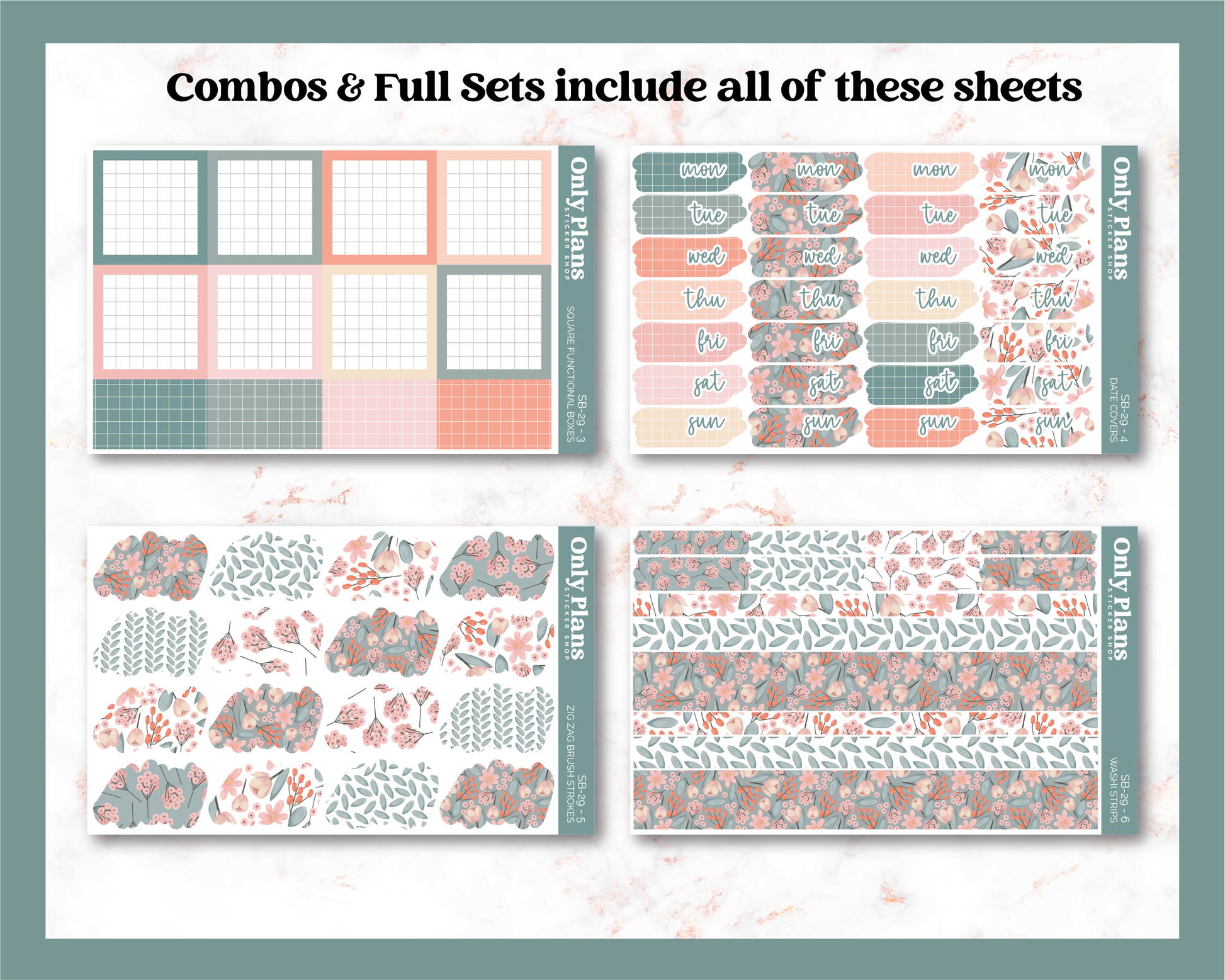 a set of four planner stickers with different designs