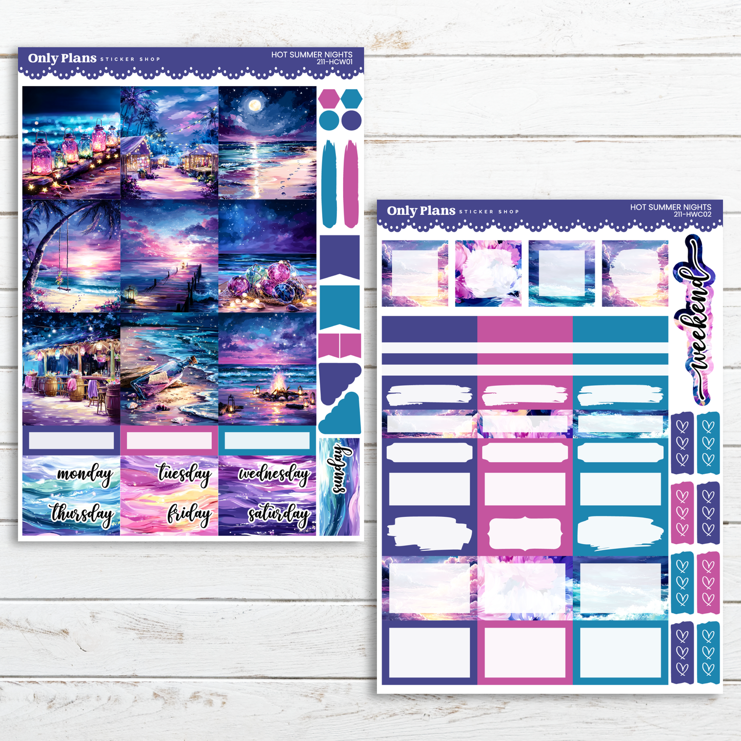 a purple, blue and pink planner sticker sheet