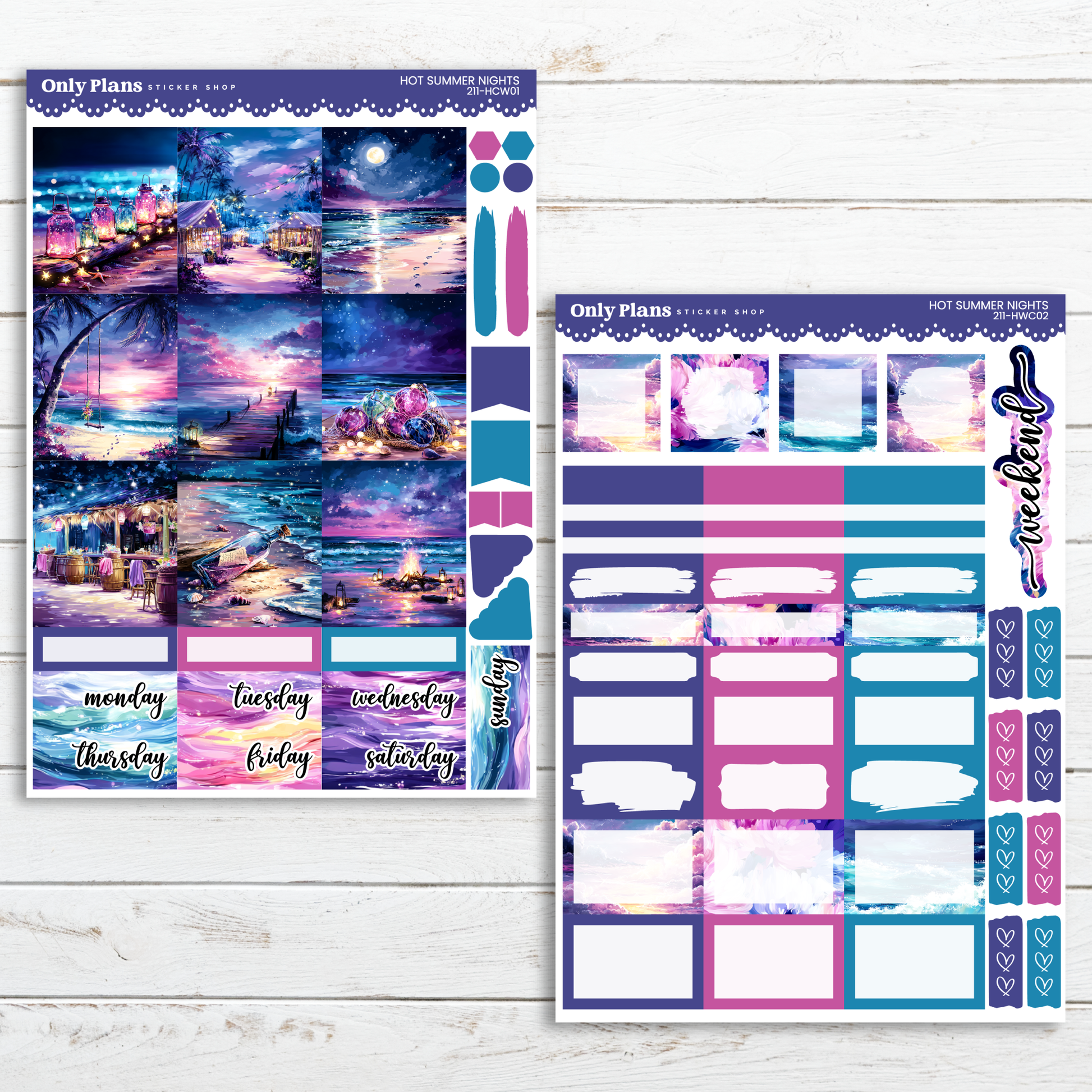 a purple, blue and pink planner sticker sheet