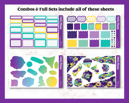 a set of colorful stickers with different shapes and colors