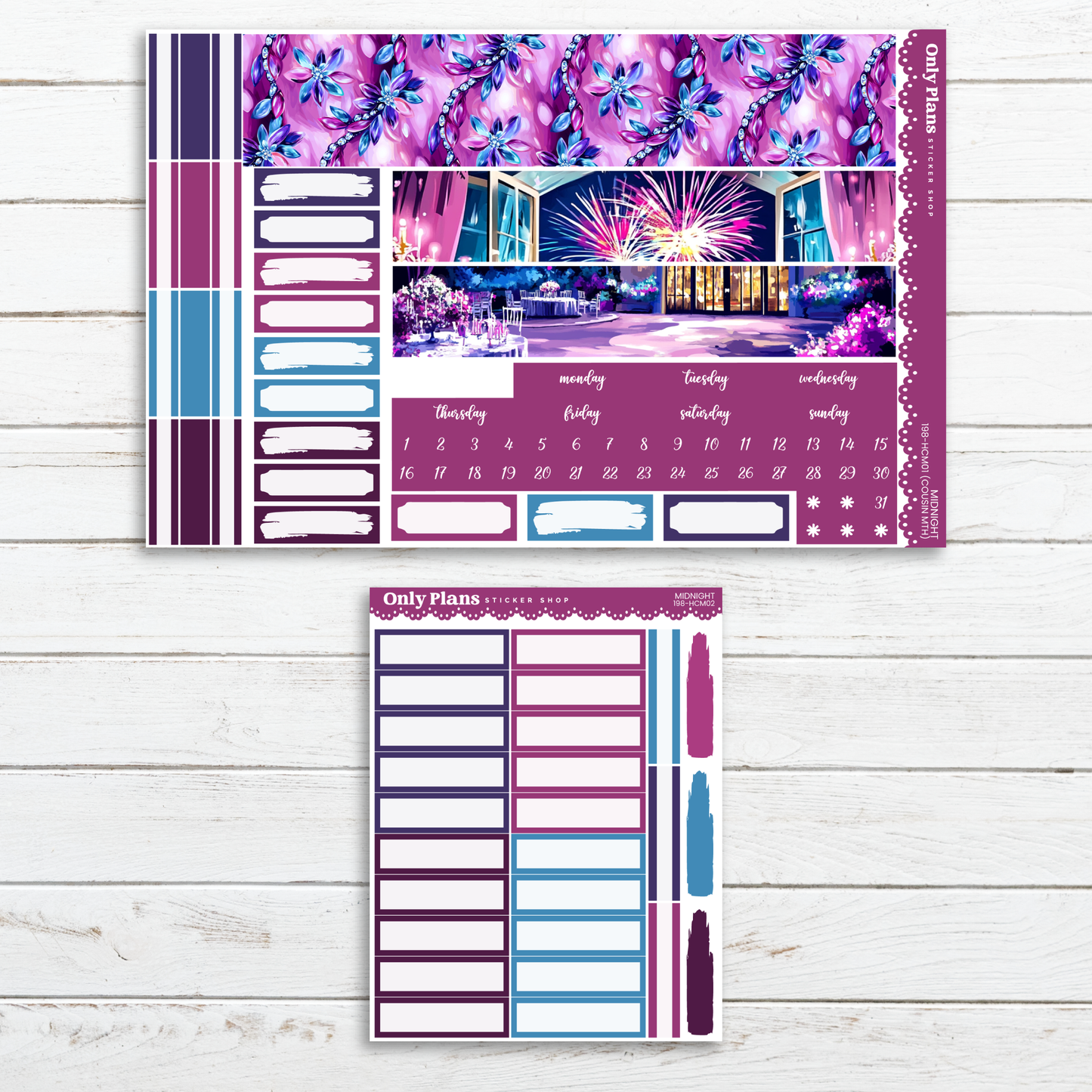 a purple and blue planner sticker with a picture of a ferris wheel