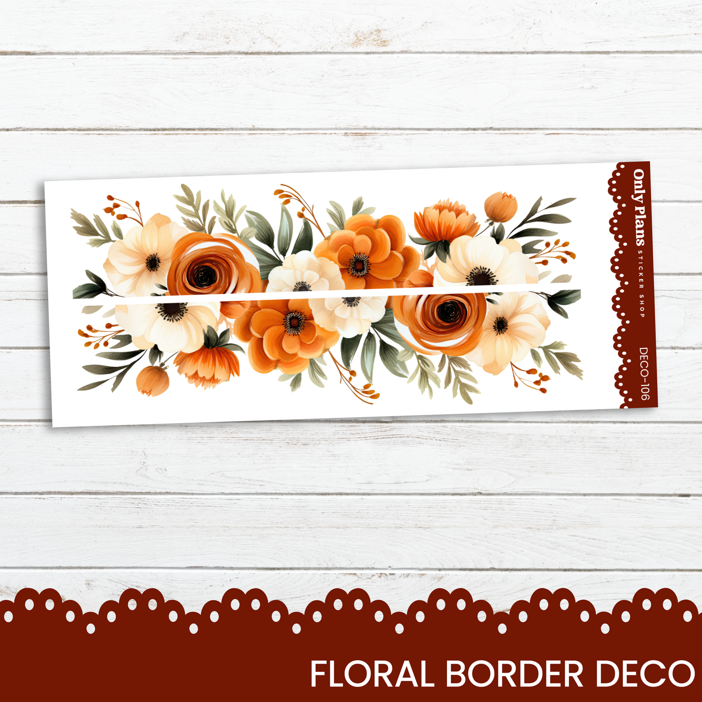 a floral border decorated with orange and white flowers