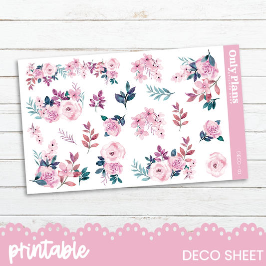 a pink floral planner sticker on a white background