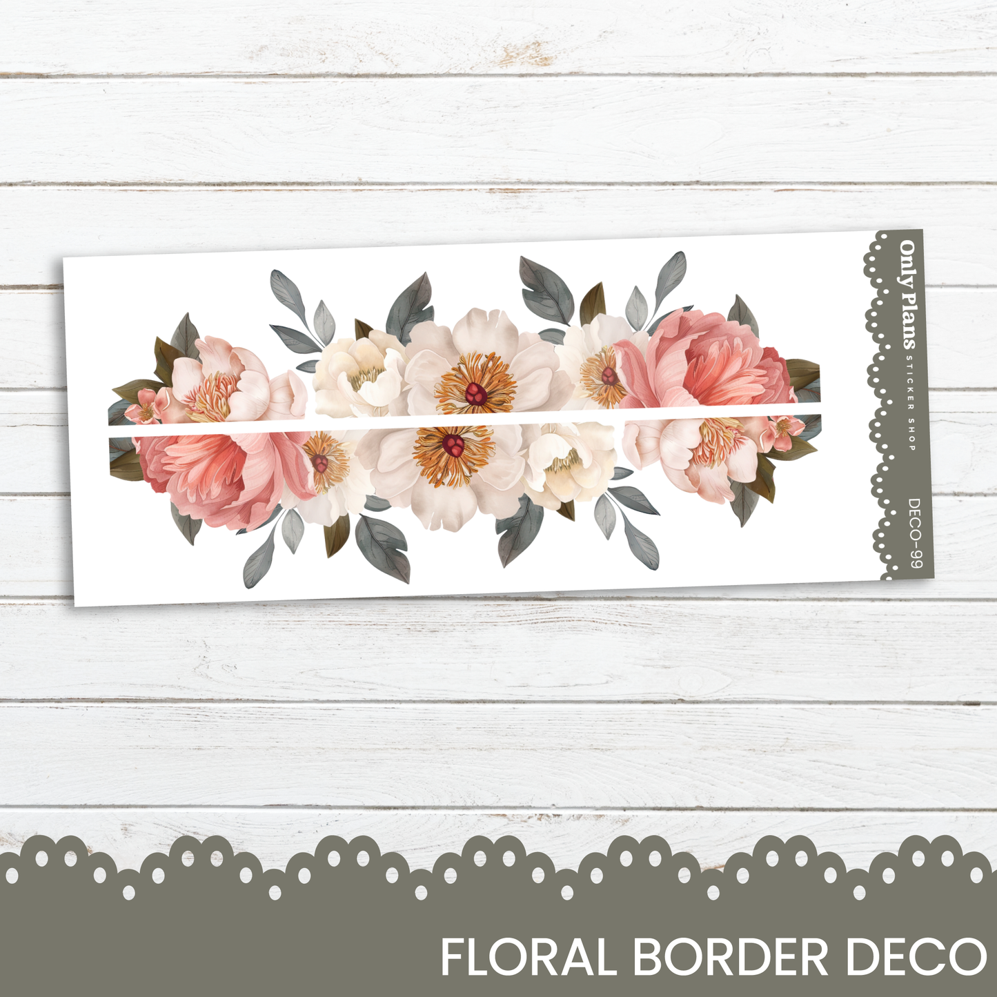 a floral border decorated with pink and white flowers