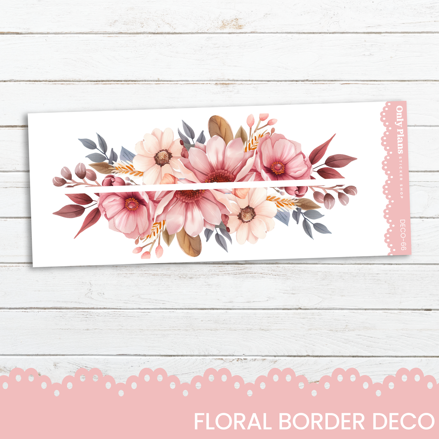 a floral border with pink flowers on a white background