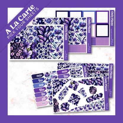 a purple and white floral pattern with a purple background