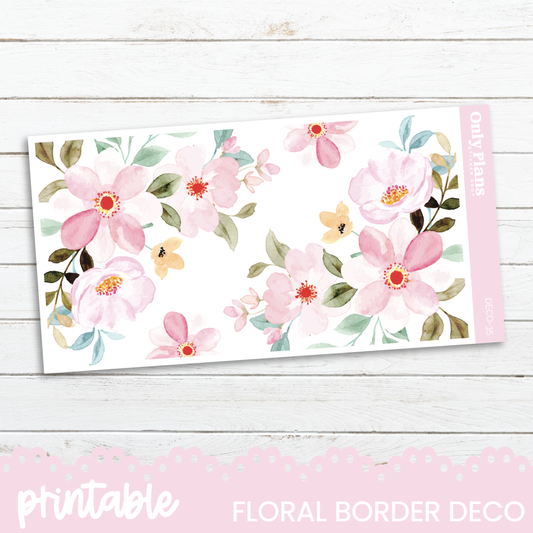 a floral border with pink flowers on a white background