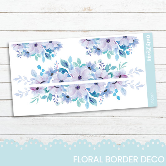 a floral border with blue flowers on a white background