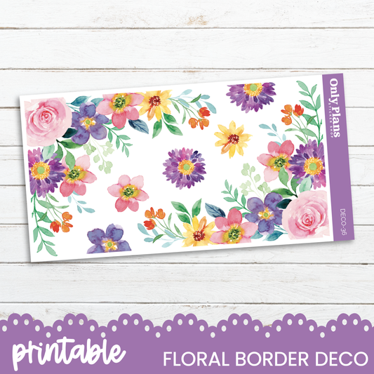 a floral border with flowers on a white background